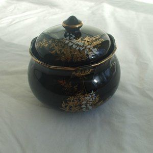 Black Glass Candy Or Sugar Dish With Lid